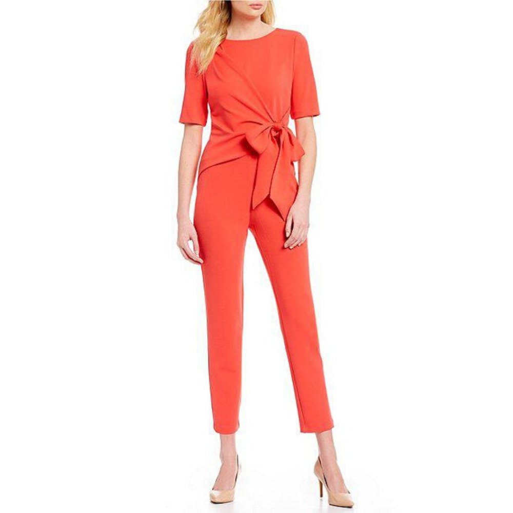 Adrianna Papell Crepe Tie Front Jumpsuit